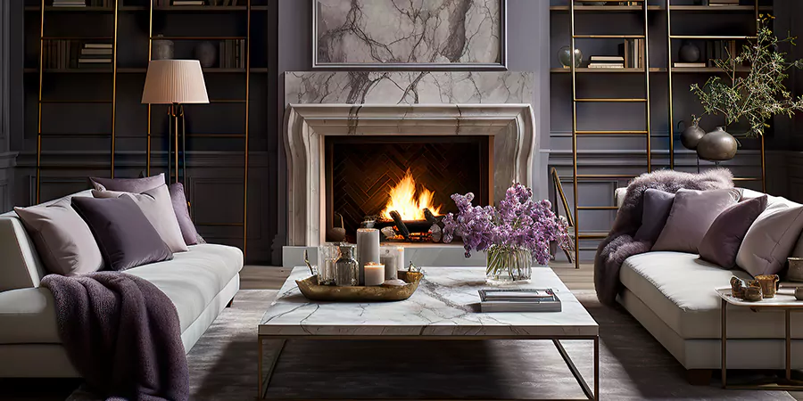 Modern Tile and Stone Fireplace Design Buena Park